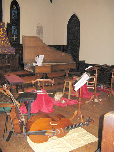 Instruments await the musicians before Christmas at St. Mary's 2009