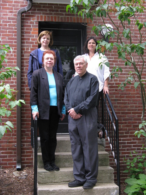 On the steps to the carriage house, St. Margaret's, Roxbury
