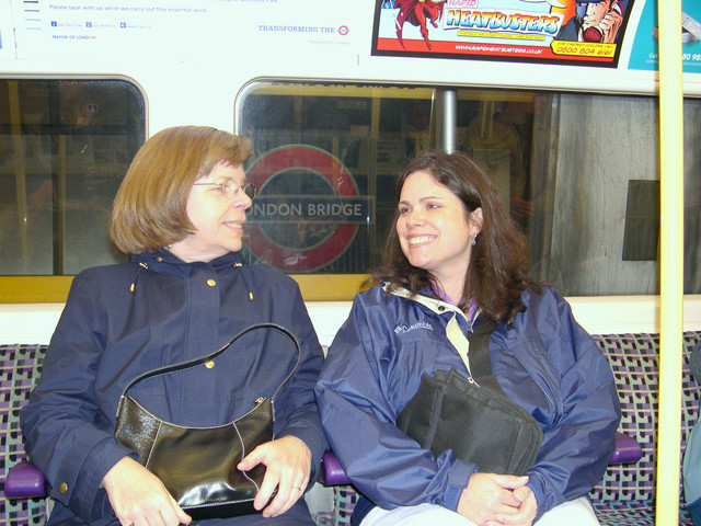 Holly and Rebecca on the underground - the end of a busy week