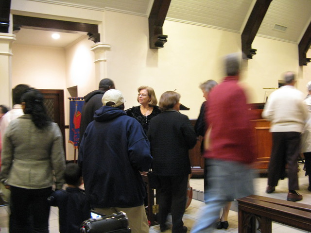 The audience heads to speak with the performers February 2012.
