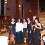 Carolina Pro Musica with artist Alejandra Lopera Quintanilla (right with recorder) and Joann Quantz (center) descendant of J.J. Quantz, flute teacher of Frederick the Great