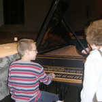 Learning about the harpsichord after the concert - Belmont Abbey