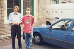 John Mander and Taylor (our webmaster) at Mander's Organ Work, London.  Photo taken in 1999.