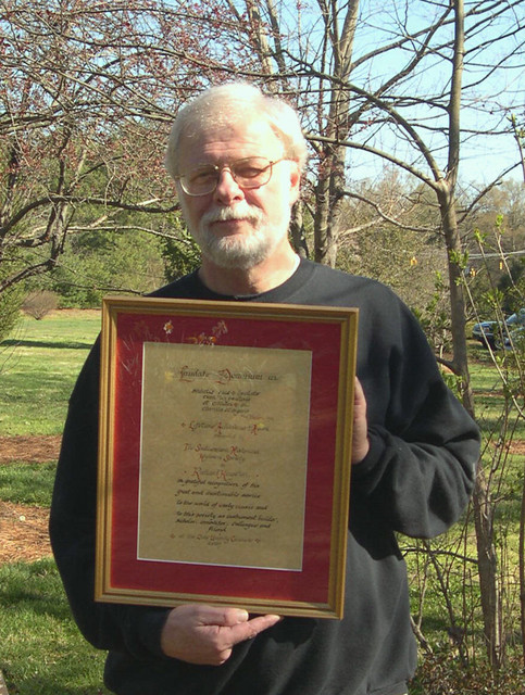Friend and Harpsichordmaker Richard Kingston with his Lifetime Achievement Award, presented by the Southeastern Historical Keyboard Society
