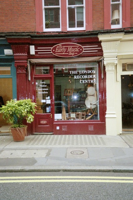 Early Music Shop London Recorder Centre where we bought music and tried out instruments. Photographed by Eddie on his second visit.