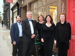 Recording engineer JJ with members of CPM outside Handel's House.