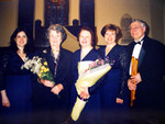 Carolina Pro Musica with the composer Margaret Sandresky following the premiere of the new work, March 2003. Sandresky composed "5 Shakespeare Songs" as a commissioning for the 25th Anniversary. 
