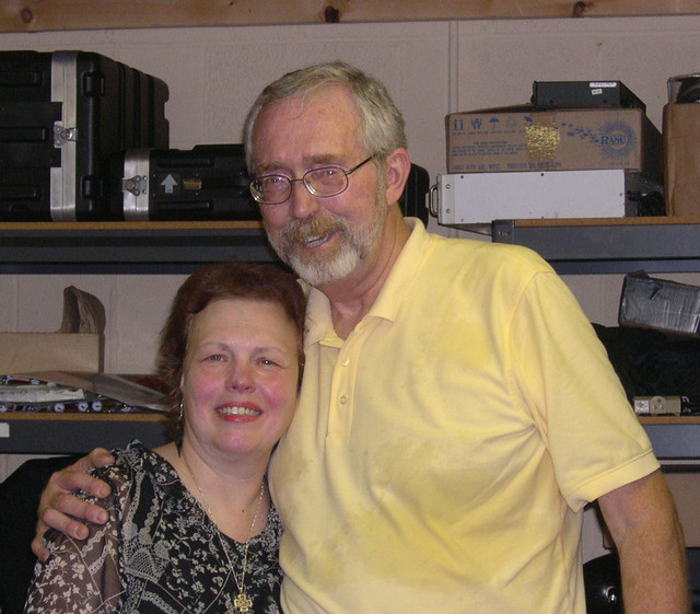 Karen with Regis Malady at the closing of Celtic Trader (2006), site of tickets sales for years