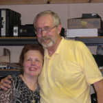 Karen with Regis Malady at the closing of Celtic Trader (2006), site of tickets sales for years